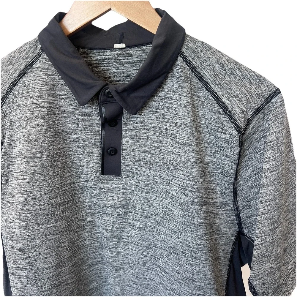 Lululemon Precision Polo Shirt Mens  Large Heather Gray Black Tennis Golf - Picture 2 of 4